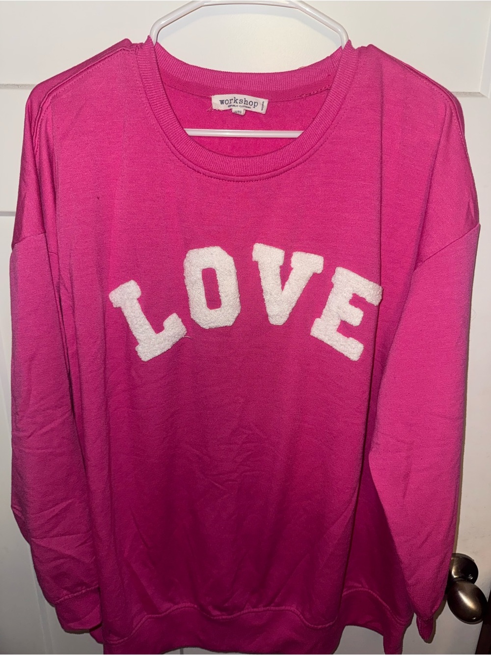 Workshop Republic Clothing Hot Pink 'LOVE' Crewneck Sweatshirt